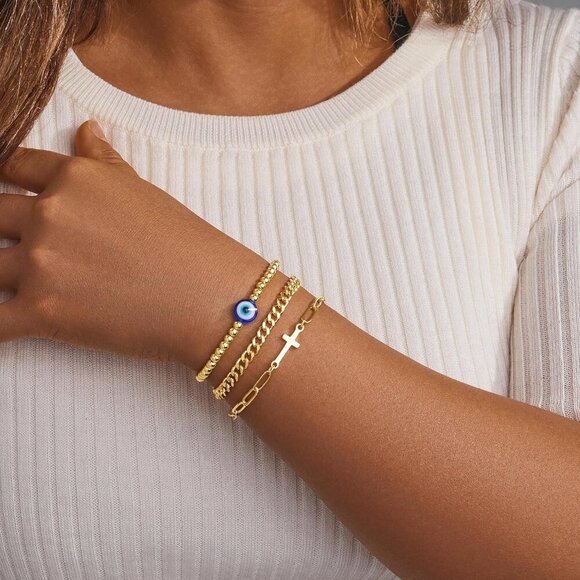 Gold-Style 06 Dainty Stack Beaded, Cross,Snake Bracelets Jewelry Gifts for Women - Picture 4 of 9